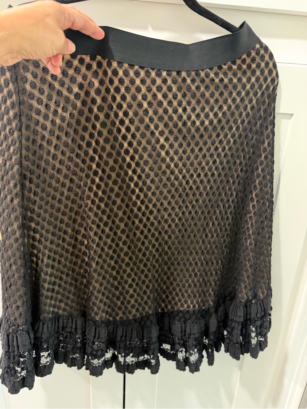 Black and Tan Mesh A-Line Skirt with Lace Hem